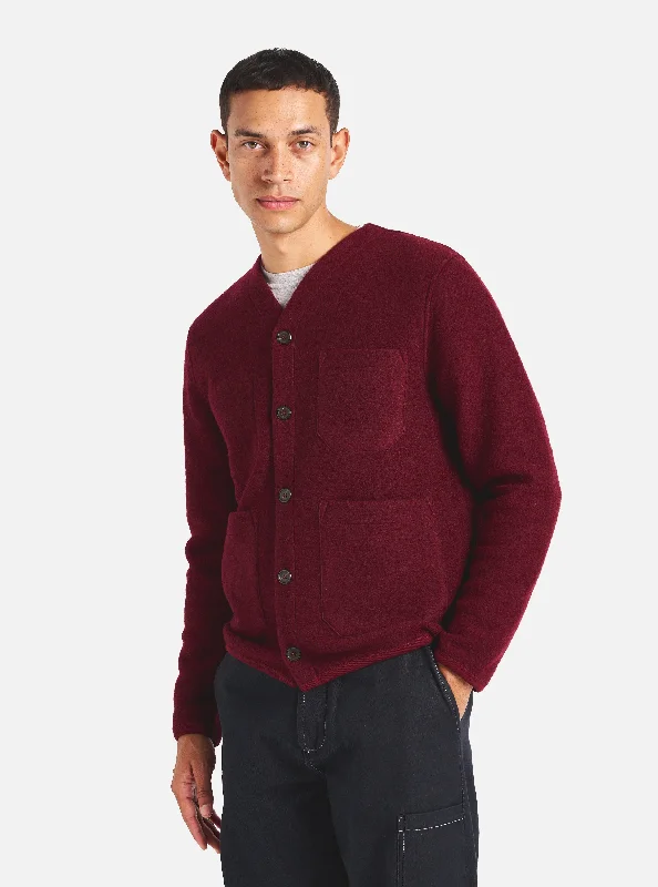 Plus Size Men's V - Neck Cotton Cardigan in Navy for a Classic and Comfortable StyleUniversal Works Cardigan in Deep Red Wool Fleece