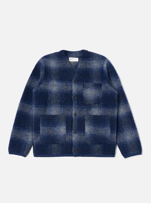 Men's Hooded Fleece Cardigan in Black for a Casual and Sporty LookUniversal Works Cardigan in Navy/Grey Fresco Fleece