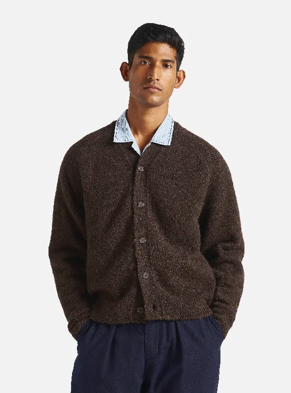 Tall Men's Open - Front Linen Cardigan in Light Blue for a Breezy Summer EnsembleUniversal Works David Cardigan in Brown Alpaca Knit