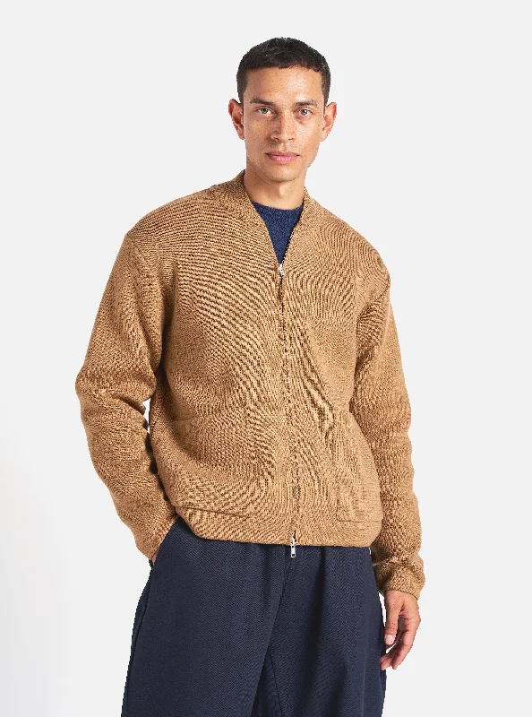 Plus Size Men's V - Neck Cotton Cardigan in Navy for a Classic and Comfortable StyleUniversal Works Zip Knitwork Jacket in Sand Merino Knit Plus Size Men's V - Neck Cotton Cardigan in Navy for a Classic and Comfortable StyleUniversal Works Zip Knitwork Jacket in Sand Merino Knit