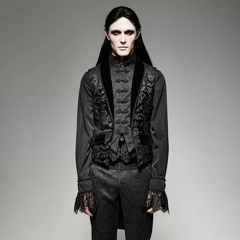 Men's Canvas Vest with Multiple Pockets in Olive for PracticalityMen's Victorian Swallow Tail Sleeveless Velveteen Vest