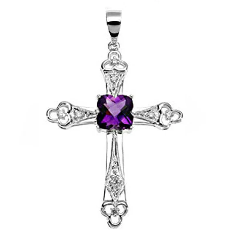 Men coats with a drawstring waist for a customizable fit14k White Gold Clover Shape Amethyst and Diamond Cross Pendant