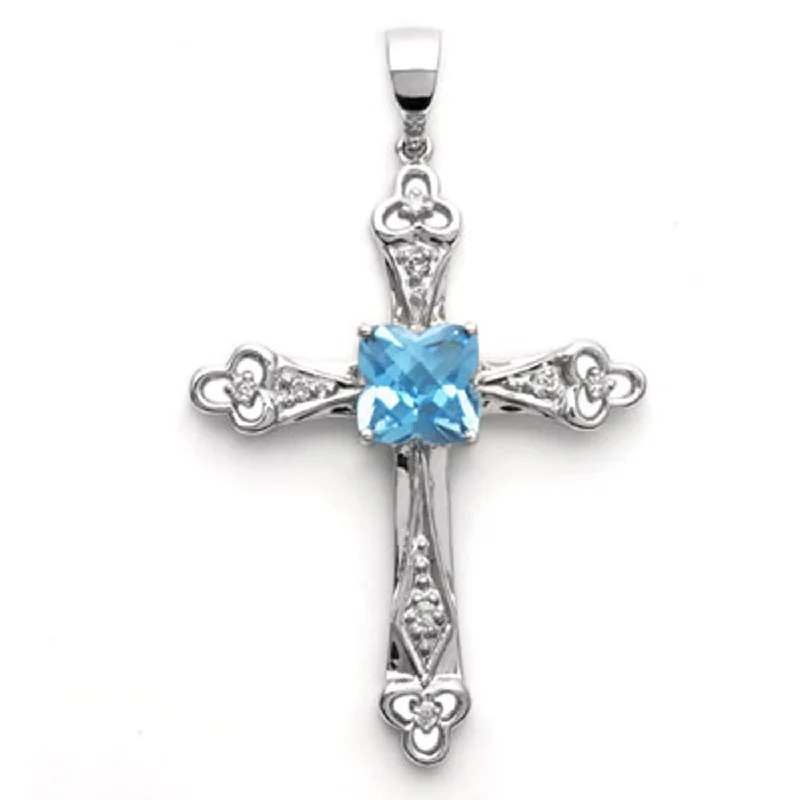 Men coats with multiple inner pockets for convenient storage of essentials14k White Gold Clover Shape Blue Topaz and Diamond Cross Pendant