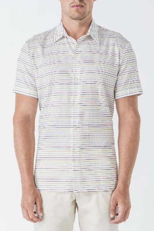 Men's shirtjackets with a high - low hem design​1640 Multi Stripe Dobby S/SL Shirt