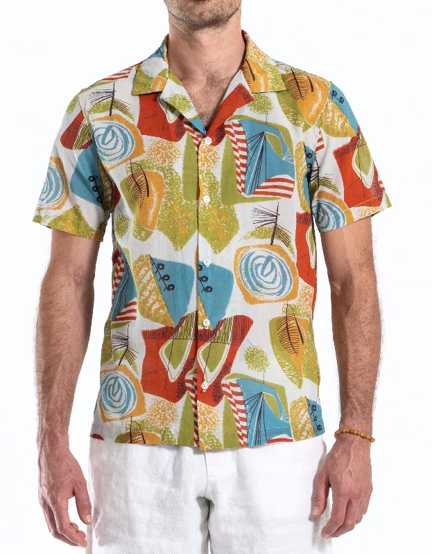 Men's shirtjackets with a detachable hood​2312 Omar Camp Collar S/SL Shirt  100% Cotton