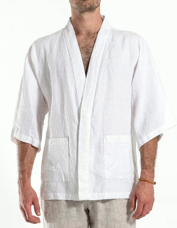 Men's shirtjackets with a zip - front closure​2340 A White Linen Bruce Lee Shirt