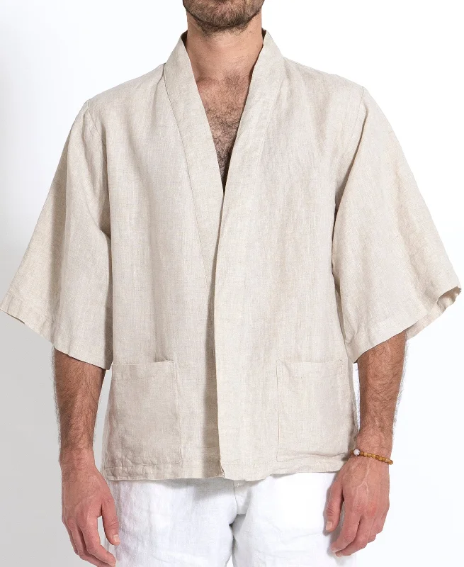 Men's shirtjackets with a two - way zipper​2340 B  Natural Linen Bruce Lee Shirt