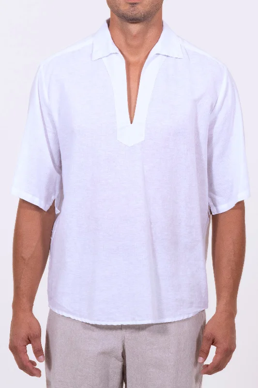 Men's shirtjackets with a cargo - style design​2348 A  White tunic with Collar