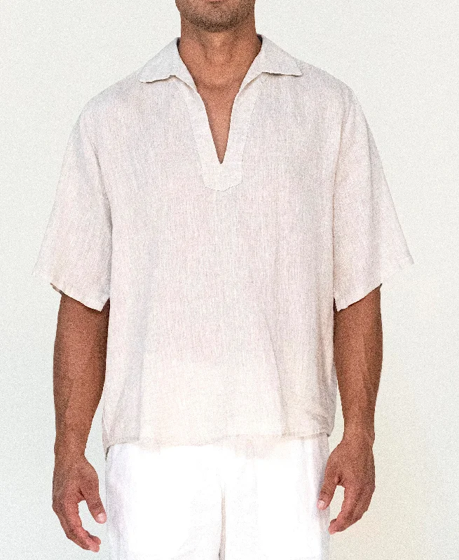 Men's shirtjackets with a button - down front​2348 B Natural Linen Tunic with Collar