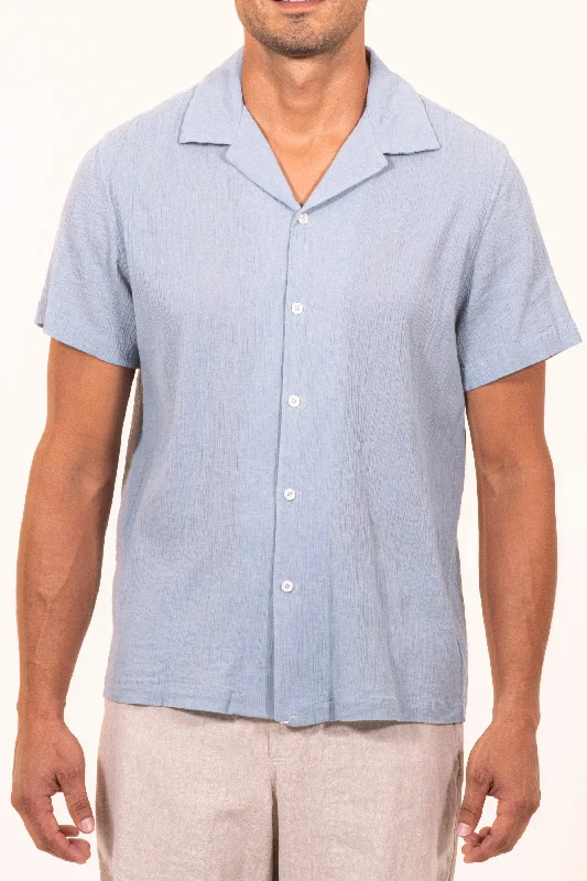 Men's shirtjackets with a long - lasting quality2370 C Camp Collar S/SL Gauze Shirt - Blue