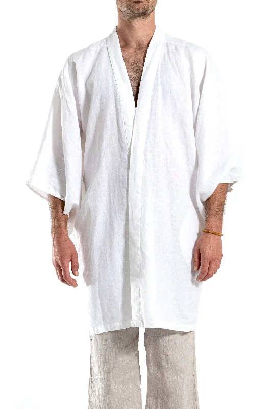 Men's shirtjackets with a bomber - style design​2342 A  White Linen Kimono