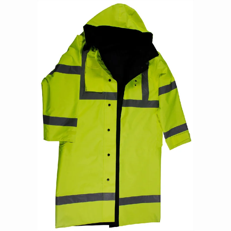 Men's raincoats with a hooded visor to keep rain out of eyesLRC-48RV-C3 ANSI Class 3 Lime/ Black Reversible Waterproof 48” Long Rain Coat Men's raincoats with a hooded visor to keep rain out of eyesLRC-48RV-C3 ANSI Class 3 Lime/ Black Reversible Waterproof 48” Long Rain Coat