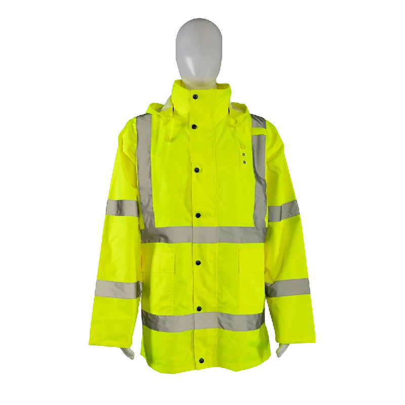Men's raincoats with a snap - front closure for quick on - offLRJK-C3 ANSI/ISEA Class 3 Lime Waterproof Rain Jacket Men's raincoats with a snap - front closure for quick on - offLRJK-C3 ANSI/ISEA Class 3 Lime Waterproof Rain Jacket