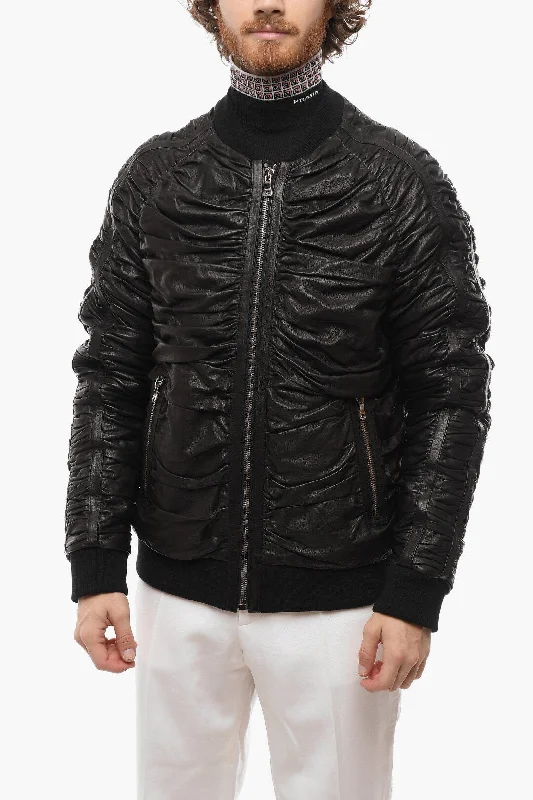 Men coats with a detachable faux - fur collar for a trendy and warm touchBalmain Ruched Leather Bomber Men coats with a detachable faux - fur collar for a trendy and warm touchBalmain Ruched Leather Bomber