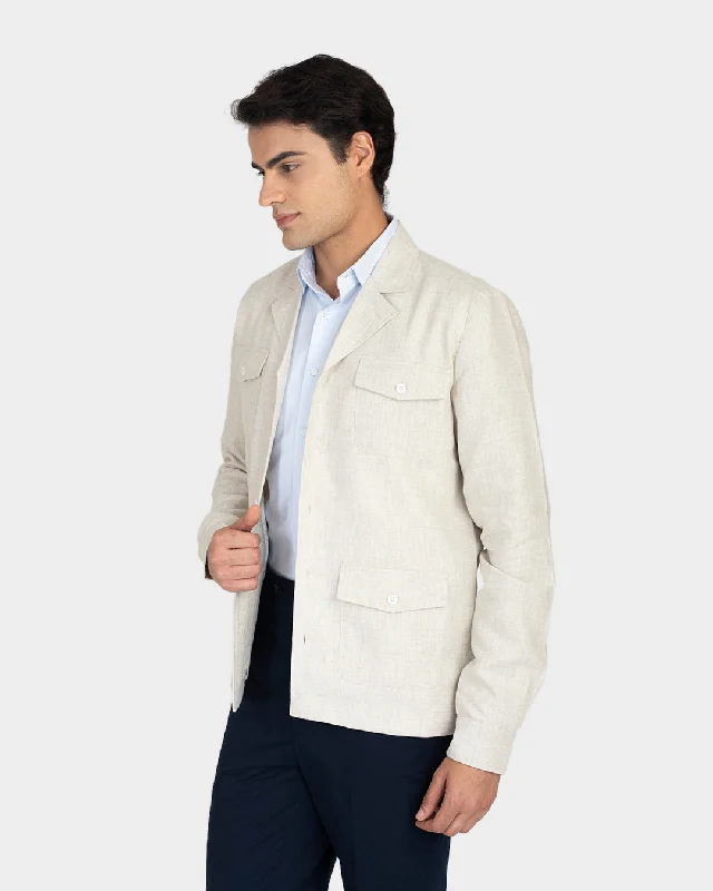 Men's shirtjackets with a vintage - inspired design​100% Linen Suiting Muslin Shirt Jacket