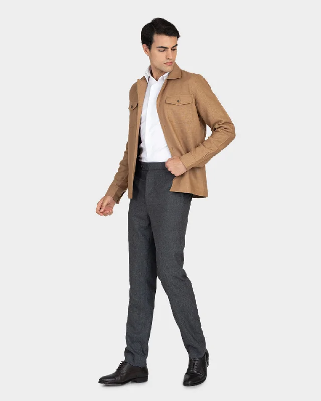 Men's flannel shirtjackets with a plaid pattern​Golden Brown Linen Shirt Jacket