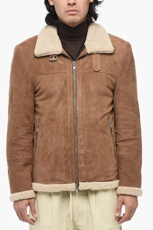 Men coats with a contrasting trim for a fashion - forward aestheticD.R.O.W.S. Suede Jacket with Faux Fur Trims