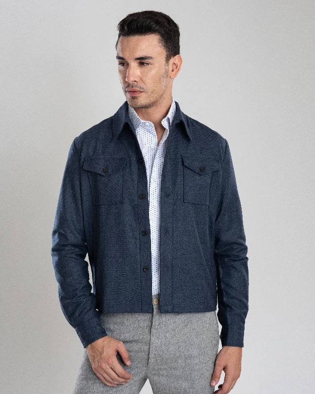 Men's slim - fit shirtjackets for a modern look​Dugdale Navy Blue Wool Flannel Shirt Jacket