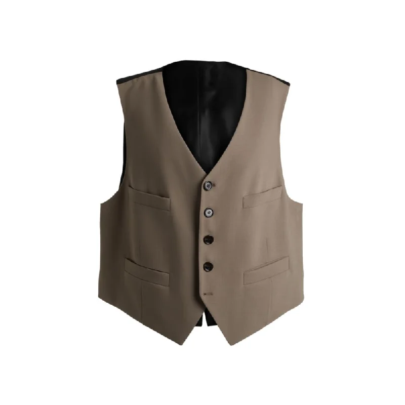 Long - line men coats reaching below the knee for maximum coverageFive-button waistcoat in stretch wool and adjustable strap Long - line men coats reaching below the knee for maximum coverageFive-button waistcoat in stretch wool and adjustable strap