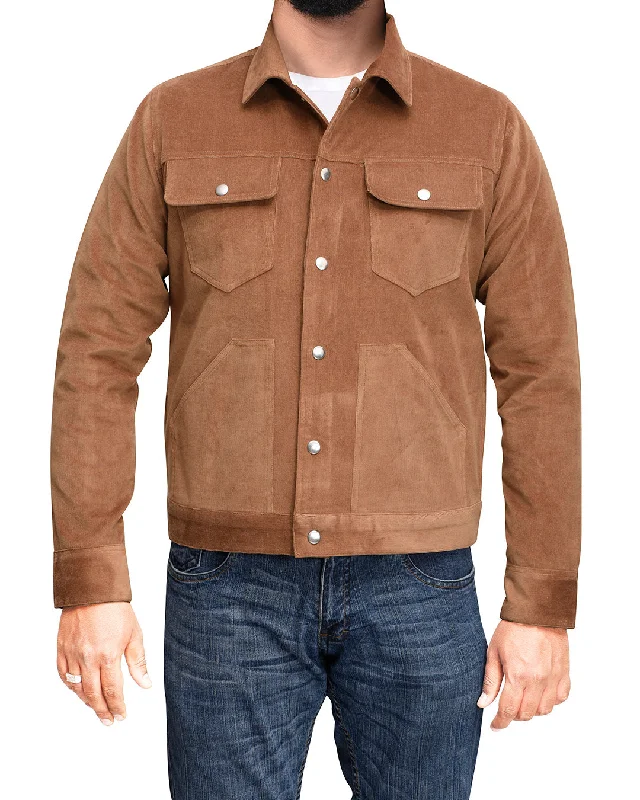 Men's shirtjackets with a detachable lining​Light Brown Oak Needle Cord Jacket