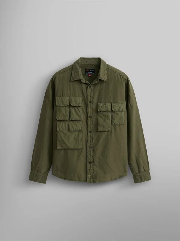 Men's shirtjackets with a stand - up collar​LONG SLEEVE MULTI POCKET SHIRT