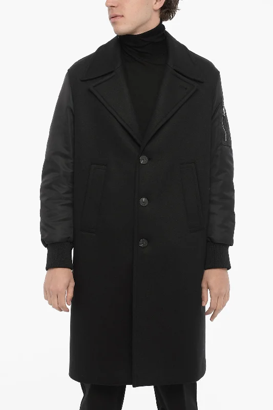 Men coats with a quilted pattern for added texture and warmthNeil Barrett Oversized Coat with Nylon Sleeves Men coats with a quilted pattern for added texture and warmthNeil Barrett Oversized Coat with Nylon Sleeves