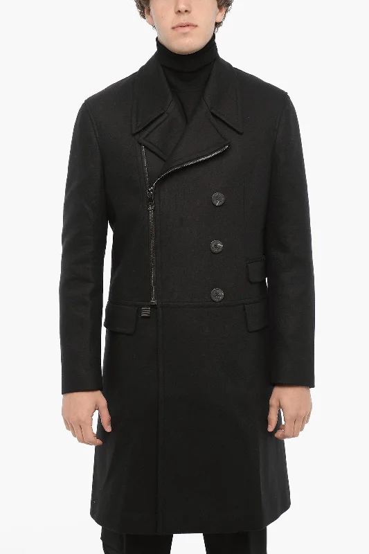 Men coats with a wind - resistant outer layer for blustery weatherNeil Barrett Wool Blend Slim Fit Coat with Full Zip