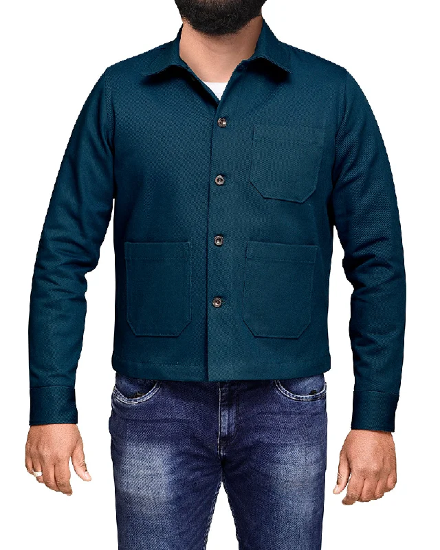 Men's shirtjackets with a fleece - trimmed interior​Dark Teal Denim Shirt Jacket