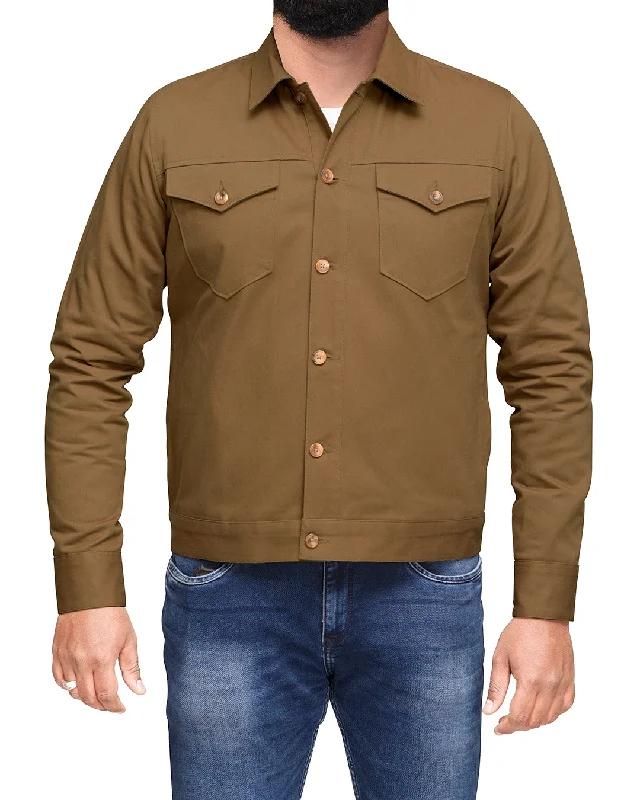 Men's shirtjackets with a stand - up collar​Khaki Twill Shirt Jacket