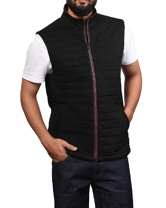 Men's quilted shirtjackets for added insulation​Quilted Gilets in Black Soft Twill