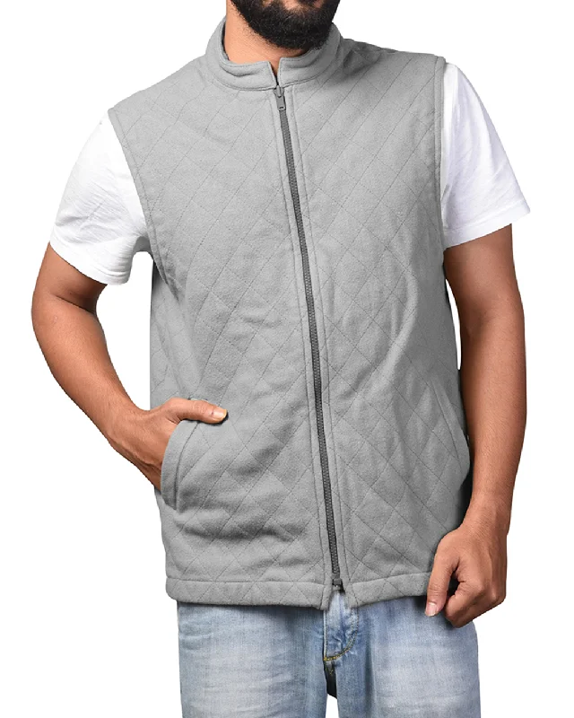 Men's shirtjackets with a sherpa lining​Quilted Gilets in Grey Wool Flannel