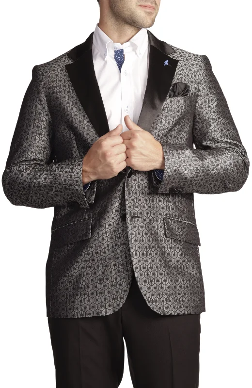 Waterproof men coats with taped seams for heavy rain and snow daysSilver Jacquard Geo Dinner Jacket Waterproof men coats with taped seams for heavy rain and snow daysSilver Jacquard Geo Dinner Jacket