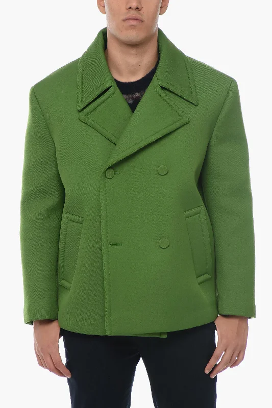 Waterproof men coats with taped seams for heavy rain and snow daysValentino Box-Fit Wool Blend Double-breasted Peacoat