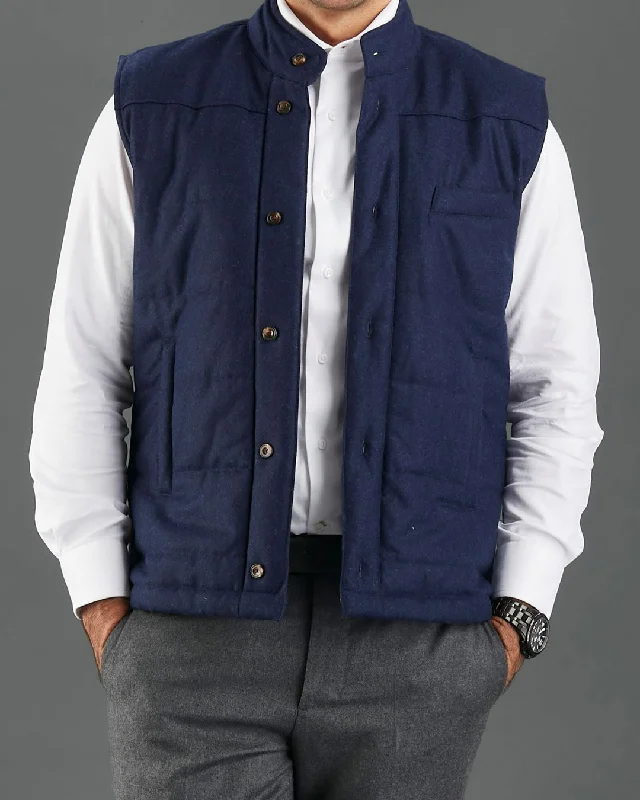 Men's long - length shirtjackets for maximum coverage​VBC Navy Flannel Quilted Gilet / Vest