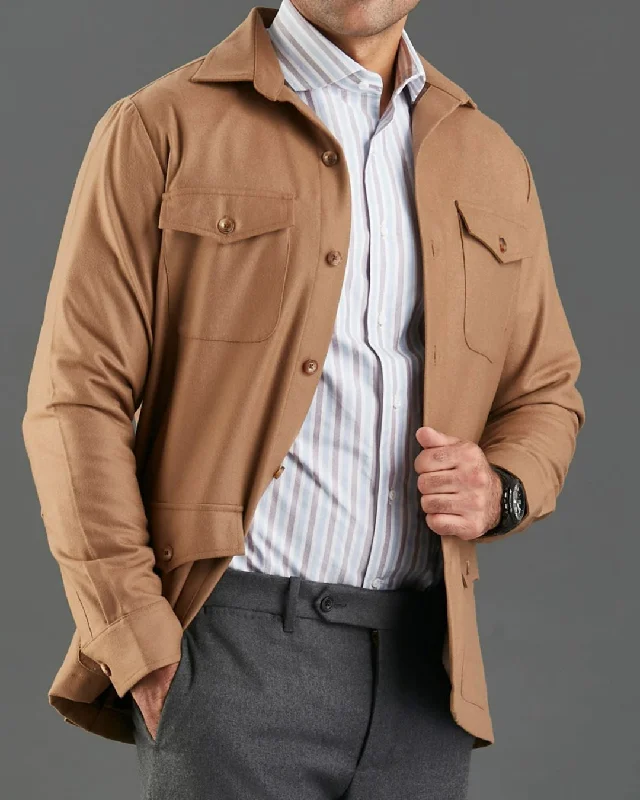 Men's shirtjackets with a padded body​VBC: Sand Woolen Flannel Shirt Jacket
