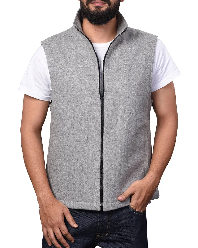 Men's shirtjackets with a two - way zipper​Vest in Grey Wool Flannel