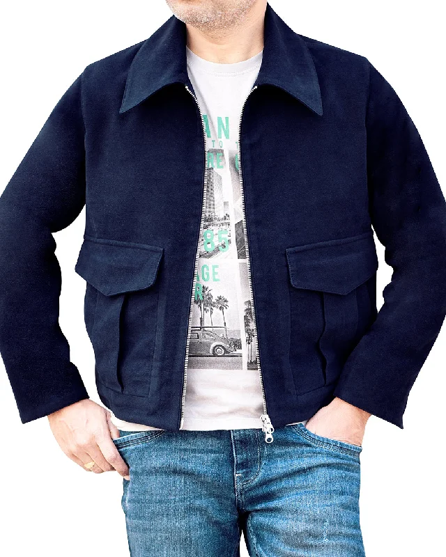 Men's cashmere - blend shirtjackets for luxury​Zegna Dark Blue Cashco Moleskin Shirt Jacket