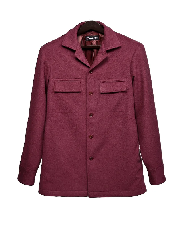 Men's shirtjackets with a hooded drawstring​Zegna Maroon Cashco Moleskin Shirt Jacket