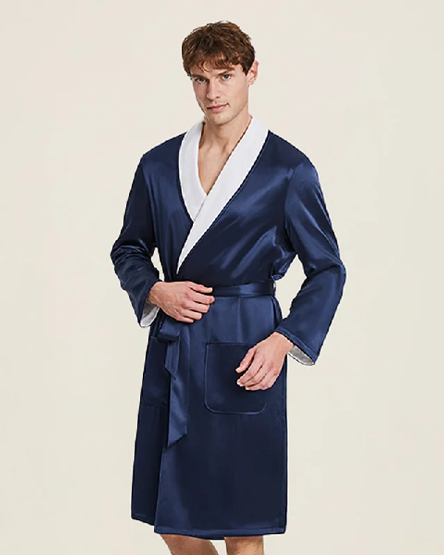 Men's robes with a mock - neck design​Double Side Wear Sleep Robe Men Pajamas