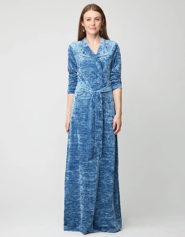 Men's beach robes with a quick - drying fabricRibbed Velvet Button Down Wrap Robe with Back Smocking and Attached Belt Soft Blue Men's beach robes with a quick - drying fabricRibbed Velvet Button Down Wrap Robe with Back Smocking and Attached Belt Soft Blue