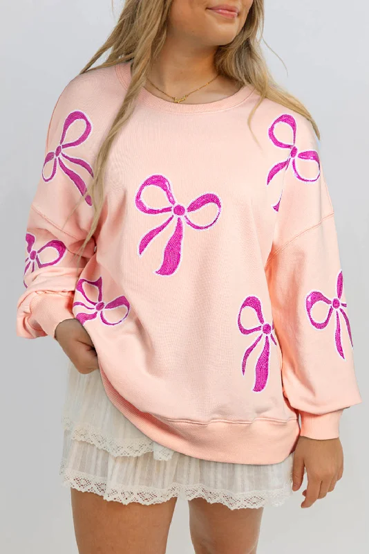 Men's long sleeve flannel plaid shirts with a classic rustic lookApricot Pink Sequined Bowknot Drop Shoulder Oversized Sweatshirt