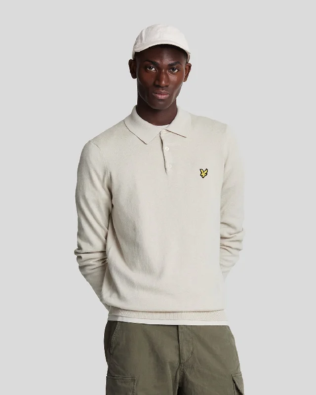 Men's ribbed cuffs and hem polo shirts for a textured lookCotton Merino Long Sleeve Knitted Polo Shirt