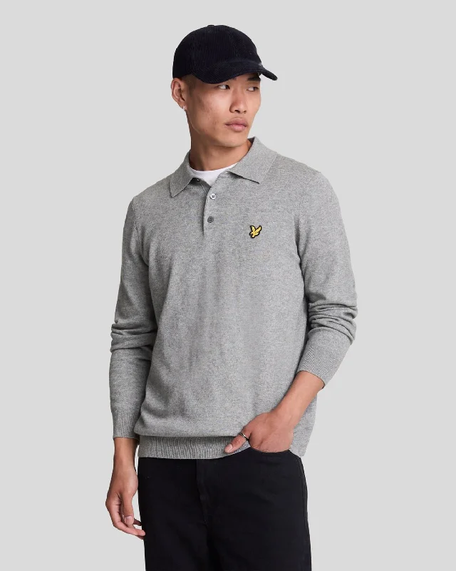 Men's breathable cotton blend polo shirts for summer outingsCotton Merino Long Sleeve Knitted Polo Shirt