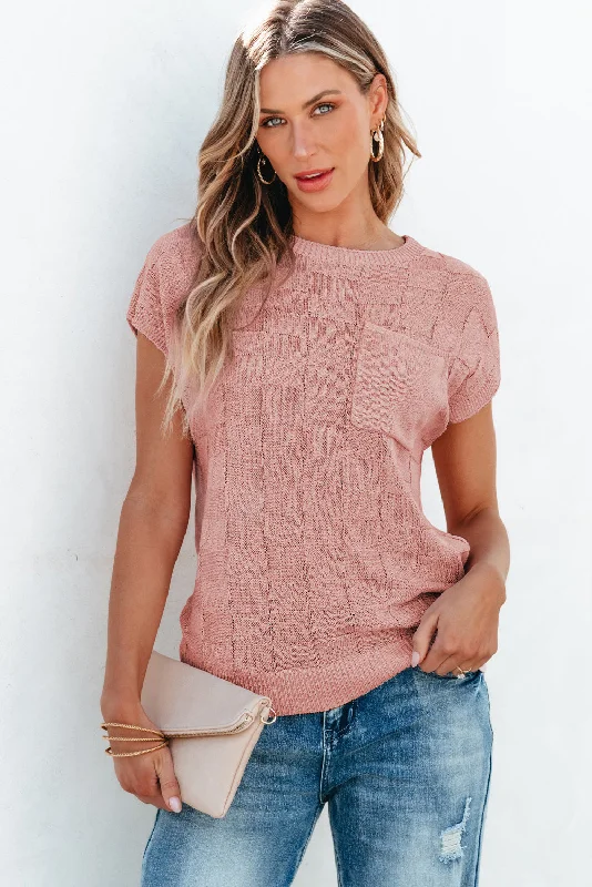Men's oversized long sleeve graphic tees for a trendy streetwear lookDusty Pink Lattice Textured Knit Short Sleeve Sweater Men's oversized long sleeve graphic tees for a trendy streetwear lookDusty Pink Lattice Textured Knit Short Sleeve Sweater