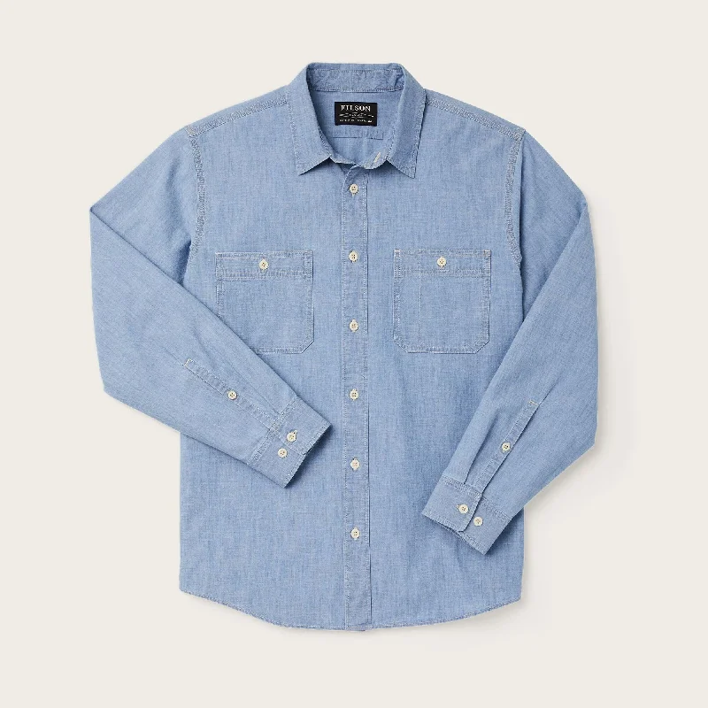 Men's long sleeve military - style utility shirts with multiple pocketsCHAMBRAY CPO SHIRT Men's long sleeve military - style utility shirts with multiple pocketsCHAMBRAY CPO SHIRT