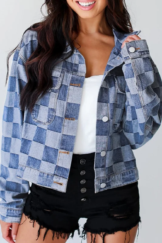 Men's lightweight long sleeve linen shirts for summer beach vacationsLight Blue Checkered Patchwork Button up Denim Jacket Men's lightweight long sleeve linen shirts for summer beach vacationsLight Blue Checkered Patchwork Button up Denim Jacket