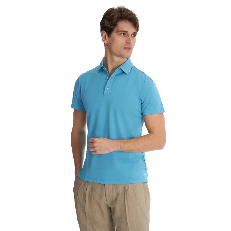 Men's jacquard woven polo shirts with intricate designsLIGHT BLUE SHORT SLEEVE POLO