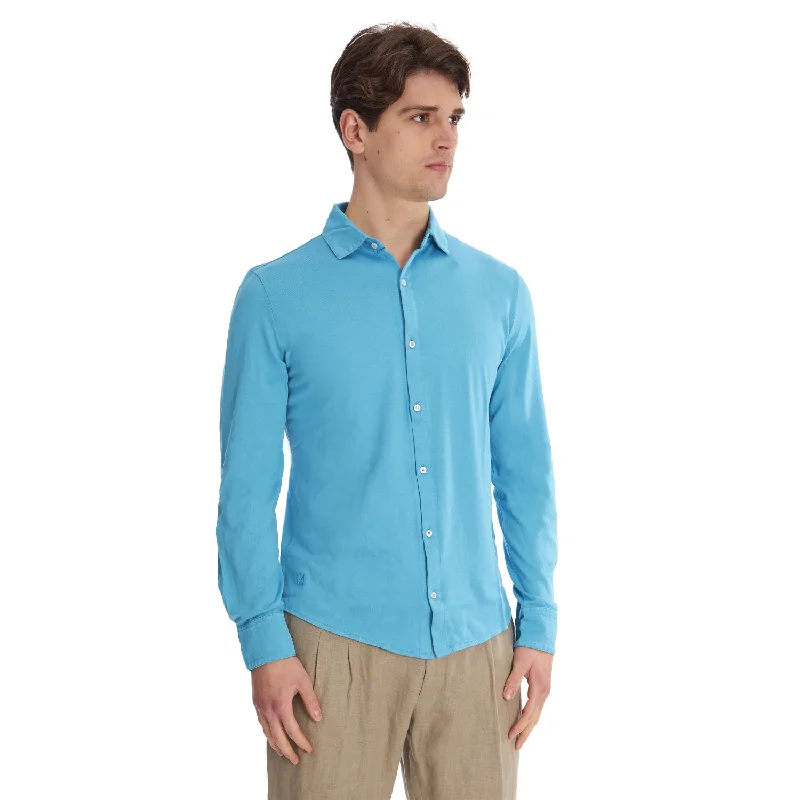 Men's button - down spread collar polo shirts for business casualLIGHT BLUE POLO SHIRT
