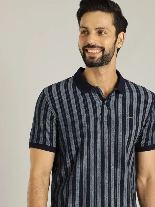 Men's ribbed cuffs and hem polo shirts for a textured lookMen Striped Polo T-Shirt