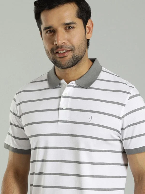 Men's jacquard woven polo shirts with intricate designsMen Striped Polo T-Shirt